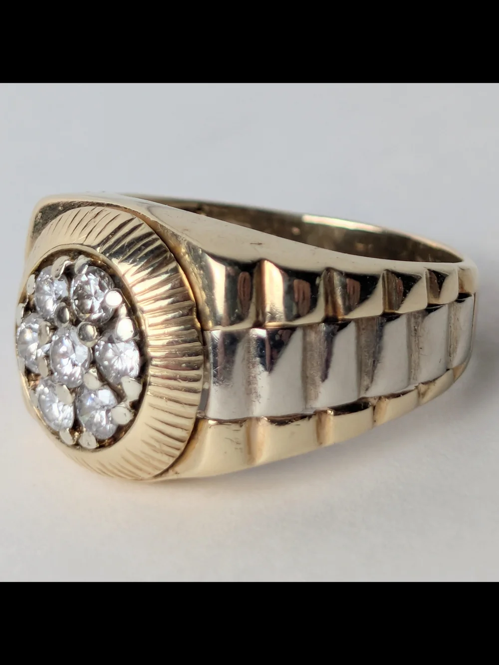 Two Tone 14k Men's Rolex 0.5 carat diamonds   Cluster Ring 9.3gr heirloom sz 9.5